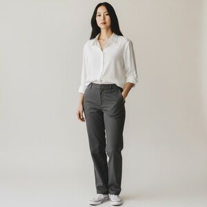 Modern Works Hidden Button Blouse Stretch Long Sleeve Ivory XL